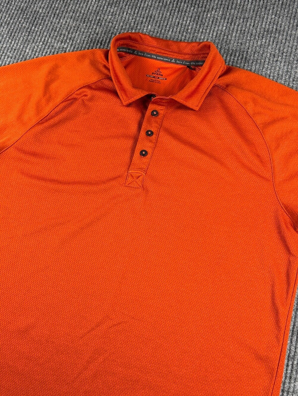 prAna Breathe Polo Men XL Short Sleeve Burnt Orange Mesh Hiking Outdoor Stretch